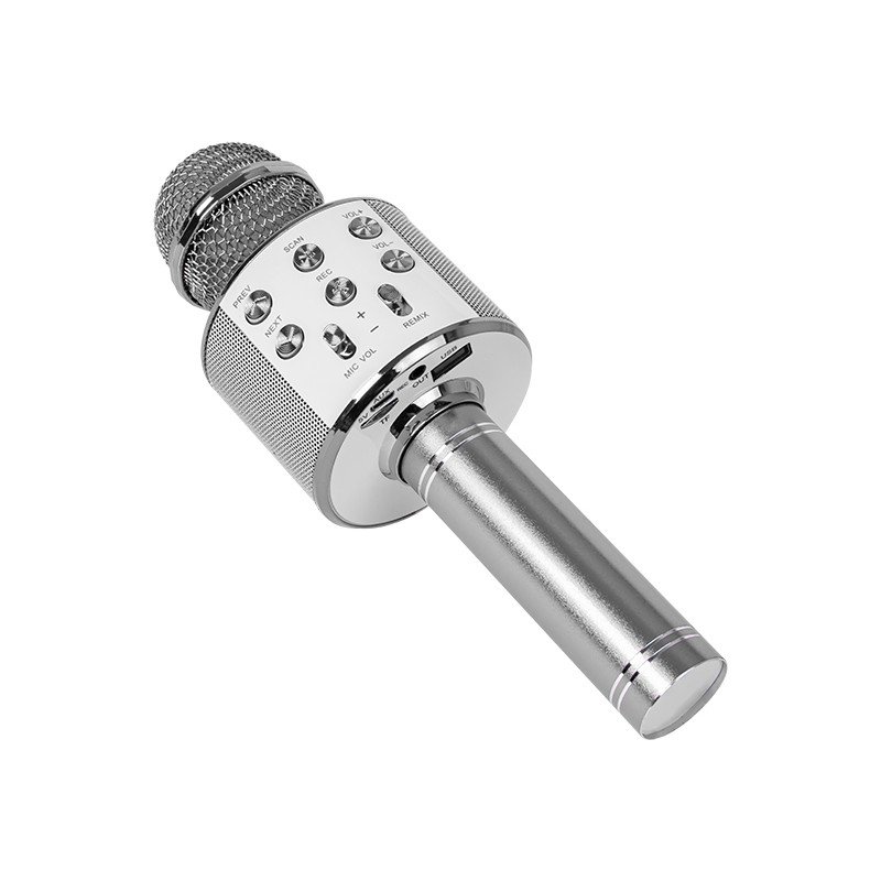 Karaoke mikrofon KM01 hõbedane 6W akuga USB MicroSD - Oomipood