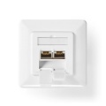 Network Wall Box | In-Wall | 2 port(s) | CAT7 | Straight | Female | Gold Plated | PVC | Ivory | Box