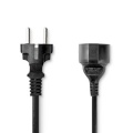 Power Cable | Plug with earth contact male | Plug with earth contact female | Straight | Straight | Nickel Plated | 3.00 m | Round | PVC | Black | Label