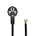 Power Cable | Plug with earth contact male | Open | Angled | Straight | Nickel Plated | 2.00 m | Round | PVC | Black | Label