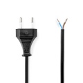 Power Cable | Euro Male | Open | Straight | Straight | Nickel Plated | 2.00 m | Flat | PVC | Black | Label