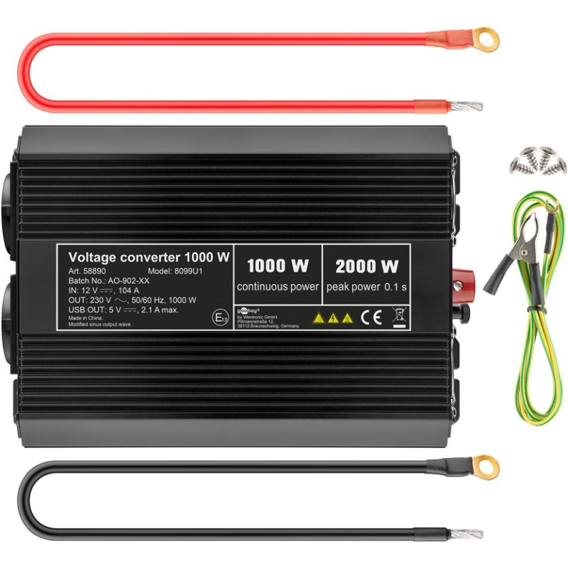 Voltage Converter DC/AC (12 V - 230 V/1000 W) - Oomipood