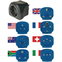 Travel plug set / travel adapter set (travel socket adapter with various attachments for more than 150 countries (7 x plug inserts) black