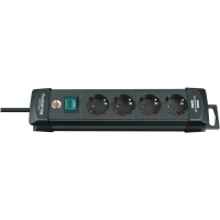 Premium-Line socket strip with 4 sockets (1.8 m cable, with switch, Made in Germany) black TYPE F