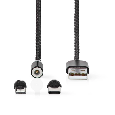 Universal USB cable 2A with magnet Micro B and USB-C tips 2m