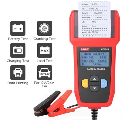 Akutester auto akudele 12V 30 - 200Ah ( 12/24V laadimistest) USB sisend + printer