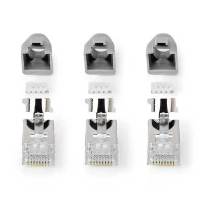 RJ45 pistikud + hallid katted 10tk CAT6A/CAT7 S/FTP kaablile