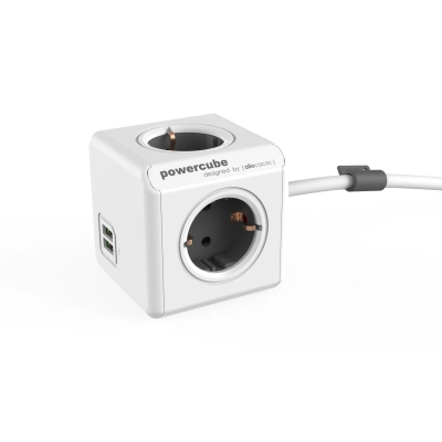 PowerCube Extended USB, 4xSchuko, 2xUSB, 1.5m, grey/white