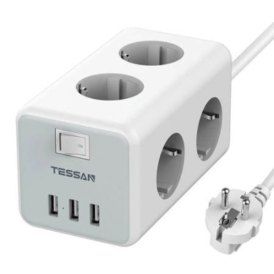 Extension cord 2m 6xSchuko 16A 3600W 3xUSB-A 5V 3A Tessan