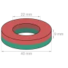 Кольцевой магнит Ø 40/22 мм, высота 9 мм, вмещает ок. 2,7 кг, феррит Y35, без покрытия