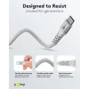 USB-C soft 4mm textile cable 3m 3A white metal connectors