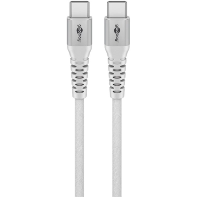 USB-C soft 4mm textile cable 3m 3A white metal connectors