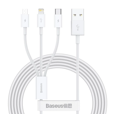 USB kolmikkaabel USB-C, Lightning, Micro B 1.5m valge