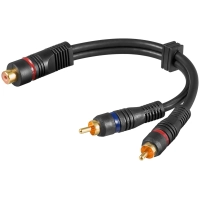 Audio Y Cable Adapter, 2x RCA Male to 1x Stereo RCA Female, OFC, Double-Shielded