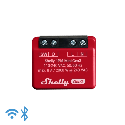 Shelly 1PM Mini Gen3, интеллектуальный коммутатор с Wi-Fi, 1 канал, 8 А, с измерением мощности