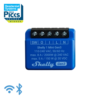 Shelly 1 Mini Gen3, интеллектуальный коммутатор с Wi-Fi, 1 канал, 8 А