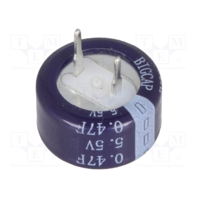 Supercapacitor; THT; 0.47F; 5.5VDC; ±20%; Ø13.5x7.3mm; -25÷70°C