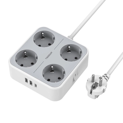 Extension cord 2m 4xSchuko 16A 3600W USB-A USB-C Tessan