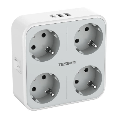 Tessan wall socket 4xSchuko 16A 3600W USB-A USB-C