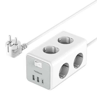 Удлинитель 2м 6xSchuko 16А 3600Вт USB-A USB-C Tessan