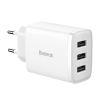 Baseus Compact Quick Charger, 3x USB, 17W, White