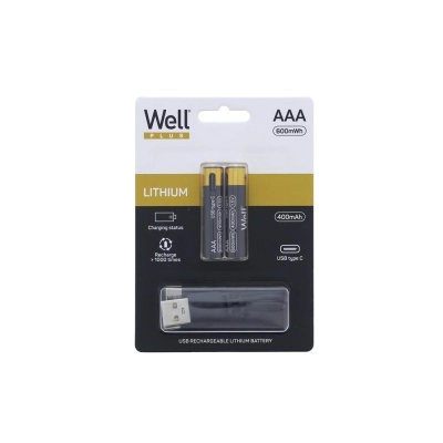 Batteries AAA Li-Ion 2pcs 10440 1.5V 400mAh 600mWh USB-C charging