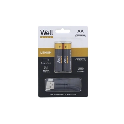 Batteries AA Li-Ion 2pcs 14500 1.5V 1660mAh 2.5Wh USB-C charging