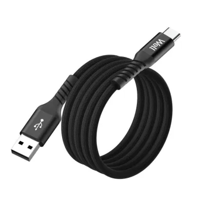 USB-A - USB-C магнитный текстильный кабель 1м 3А чёрный