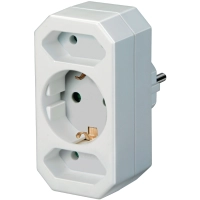 Multiple socket, socket adapter 3-way with increased contact protection (2 x Euro socket & 1 x protective contact) white