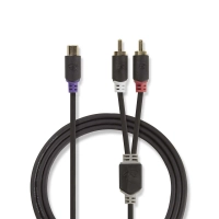 Stereo Audio Cable | 2x RCA Male | RCA Female | Gold Plated | 0.20 m | Round | Anthracite | Box