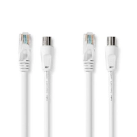 Coax Cat6 Combi Cable | IEC (Coax) Male / RJ45 Male | IEC (Coax) Female / RJ45 Male | Nickel Plated | RG58 | 75 Ohm | Double Shielded | 3.00 m | Round | PVC | White | Box