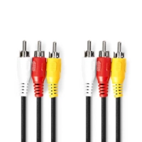 Composite Video Cable | 3x RCA Male | 3x RCA Male | Nickel Plated | 480p | 1.50 m | Round | PVC | Black | Label