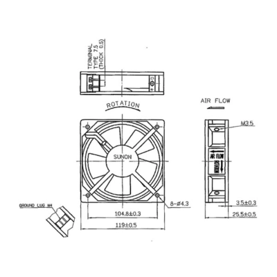 Ventilaator: SUNON 230VAC SLEEVE 120 x 120 x 25mm