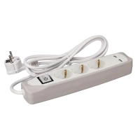 3-pesaga lülitiga pikendusmoodul - 2 USB porti - hall/valge - SCHUKO