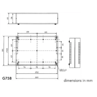 Põlemiskindel instrumendi korpus - helehall ülaosa, must tagapaneel, 260 x 180 x 65mm