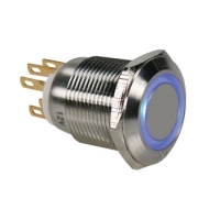 STAINLESS STEEL PUSH BUTTON SPDT 1NO 1NC - BLUE RING - 19mm