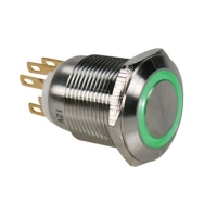 STAINLESS STEEL PUSH BUTTON SPDT 1NO 1NC - GREEN RING - 19mm