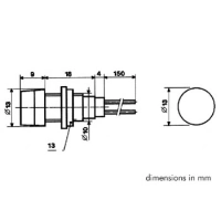 13mm ümmargune paneeli kontroll-lamp; 12V kollane (AMBER)