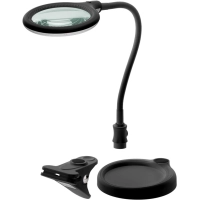 LED Magnifying Lamp with Base and Clamp, 6 W, black